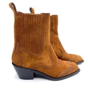Loeffler Randall Agnes Western Boots Brown Suede Square Toe Block Heel Sz 9